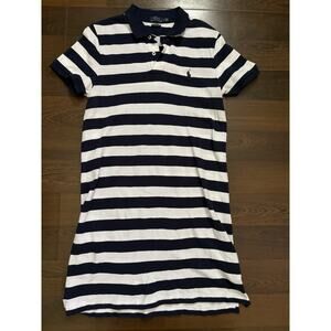 Polo Ralph Lauren L Navy Blue White Stripe Cotton Mesh Mini Summer Dress$99